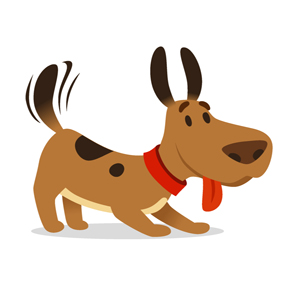 Cartoon dog set. Dogs tricks icons and action training digging dirt eating pet food jumping wiggle sleeping running and barking brown happy cute animal poses vector isolated symbol illustration